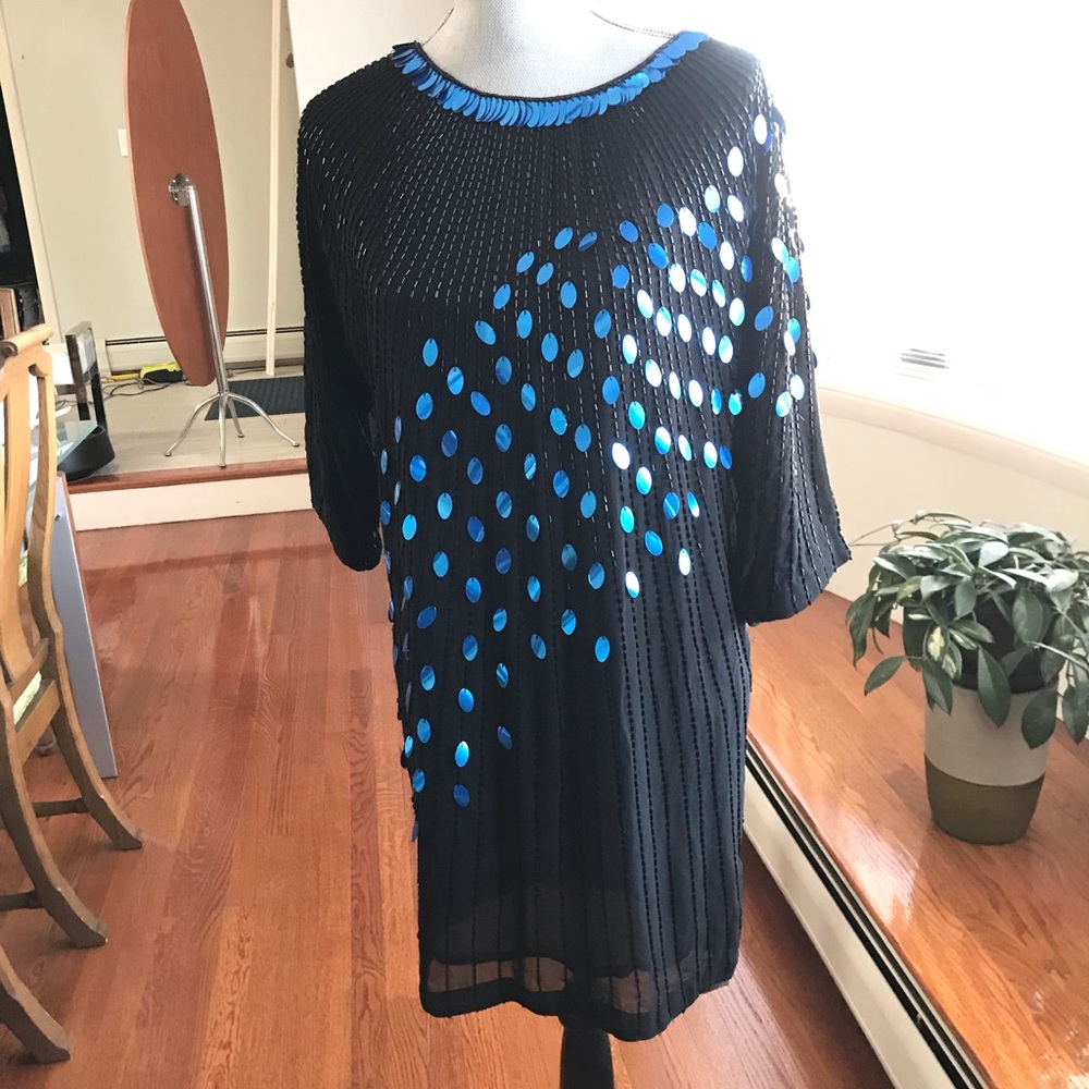 Haute Hippie Black Beaded Blue Evening Dress